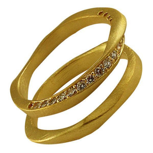 gold Silberringe Set kantig gewunden Glitzer Zirkonia Steine matt poliert 925 Sterling Silber - chic - net.de