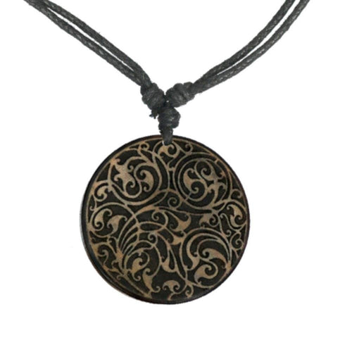 Halskette Holz verstellbar Anhänger rund Ranken - chic - net.de