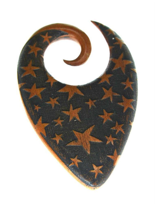 Holz Dehnschnecke Ohr Piercing Tropfen Star Burst 6mm - chic - net.de