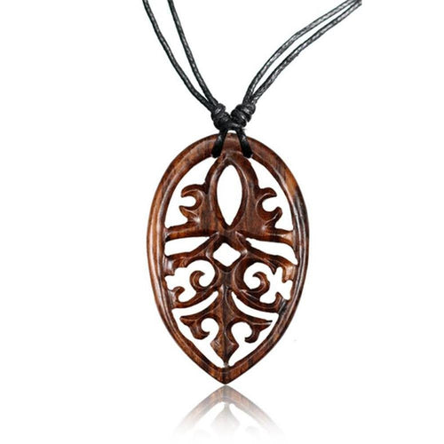 Holzkette Blatt Ornament Holz gemasert Sonoholz Baumwolle Unisex verstellbar - chic - net.de