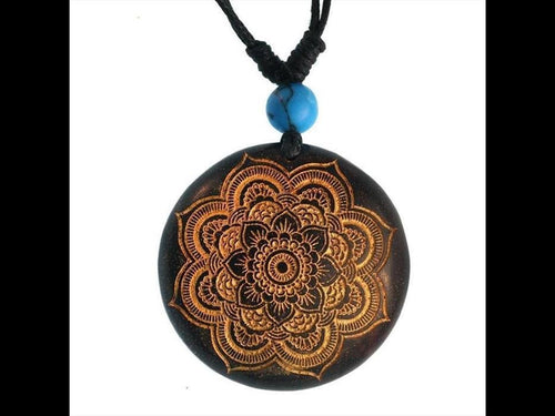 Holzkette golden Blume mehrlagig Türkis Stein Sonoholz Baumwolle verstellbar - chic - net.de