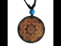 Load image into Gallery viewer, Holzkette golden Blume mehrlagig Türkis Stein Sonoholz Baumwolle verstellbar - chic - net.de
