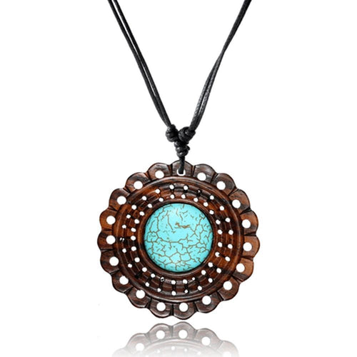Holzkette Rad 45 mm Türkis Halskette Sonoholz Baumwolle Unisex verstellbar - chic - net.de