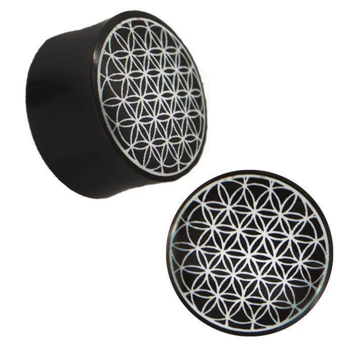 Plug Horn weiße Gravur schwarz Tribal Blume des Lebens Piercing