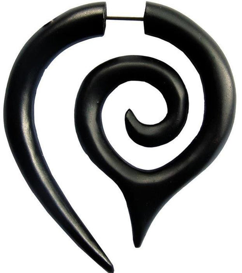 Horn Fake Piercing schwarz Spirale mit Spitze handgeschnitzt Edelstahl - chic - net.de