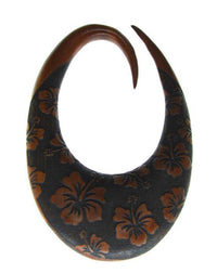 Load image into Gallery viewer, Holz Dehnschnecke Ohr Piercing braun oval Hibiskus 6mm
