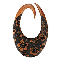Load image into Gallery viewer, Holz Dehnschnecke Ohr Piercing braun oval Hibiskus 6mm
