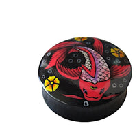 Load image into Gallery viewer, Holz Plug Fisch Koi Asia rot schwarz Tunnel Unisex Ohrschmuck Teakholz
