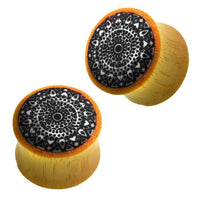 Load image into Gallery viewer, Holz Plug hell schwarz weiße Mandala Blume Resin Inlay Tribal Piercing
