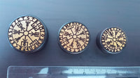 Cargar imagen en el visor de la galería, Flesh Plug Vegvisir Runen Kreis Holz Sonoholz Jackfrucht double flared
