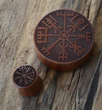 Load image into Gallery viewer, Plug Holz Wikinger Kompass Vegvisir braun double flared
