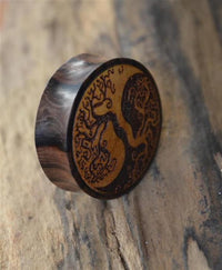 Cargar imagen en el visor de la galería, Flesh Plug Holz Yin Yang Baum des Lebens double flared
