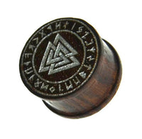 Cargar imagen en el visor de la galería, Flesh Plug Sonoholz Valknut Wotansknoten silber Gravur
