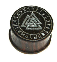 Cargar imagen en el visor de la galería, Flesh Plug Sonoholz Valknut Wotansknoten silber Gravur
