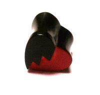 Load image into Gallery viewer, A stylized Plug Herz gebrochen schwarz rot Holz broken Heart sculpture, featuring a jagged black top and red bottom, is displayed against a white background.
