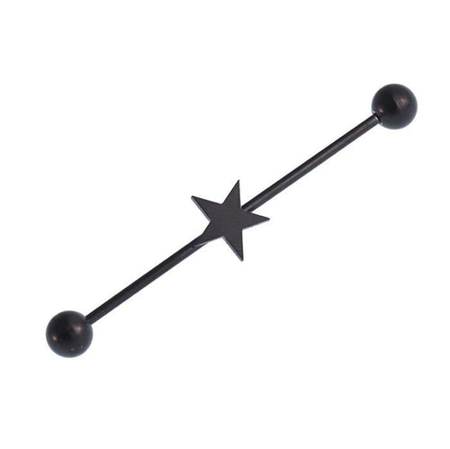 Industrial Piercing Edelstahl, titan beschichtet schwarz, stern, kugel verschluss - chic - net.de