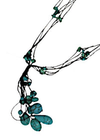 Load image into Gallery viewer, Halskette schwarz türkis Stein Perlen Kette mehrlagig 39cm
