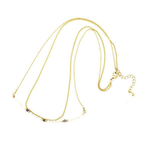 Kette 18 karat vergoldet zweilagig Bogen Perlen Stein blau weiß nickelfrei Karabiner verstellbar - chic - net.de