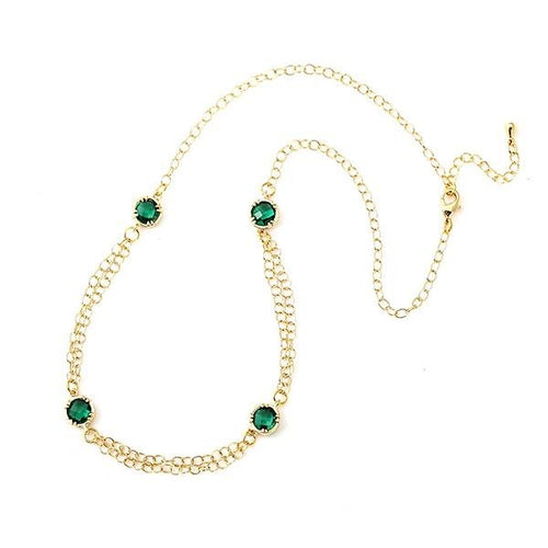 Kette 18 karat vergoldet zweilagig Glaskristall grün rund facettiert nickelfrei Karabiner - chic - net.de