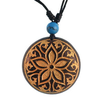 Load image into Gallery viewer, Kette golden Blume Ornamentblätter Türkis Stein Sonoholz Baumwolle verstellbar - chic - net.de
