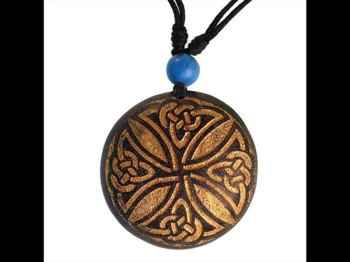 Kette golden Kreuz keltisch Knoten Türkis Stein Sonoholz Baumwolle verstellbar - chic - net.de