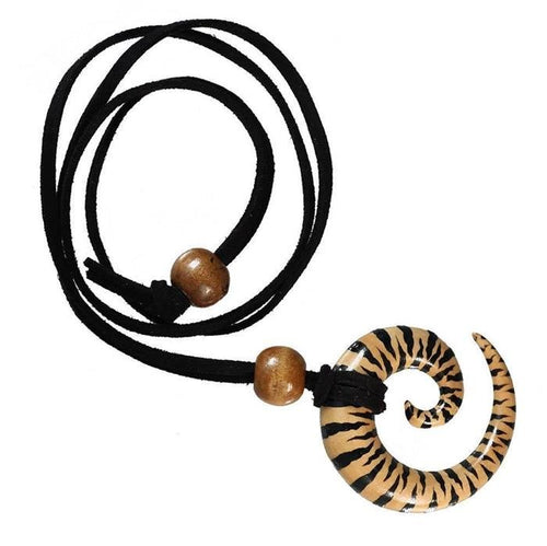 Kette Holz Tiger Spirale Anhänger hell Lederband Holzperlen verstellbar bemalt 75 cm - chic - net.de