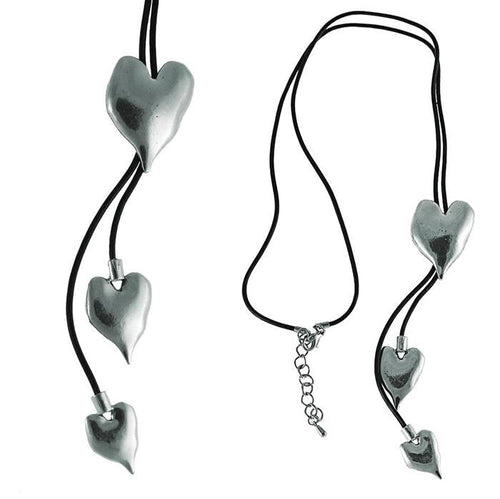 Kette Kautschuk - Band schwarz Anhänger Messing Herzen unregelmäßige Form 76 - 82 cm - chic - net.de