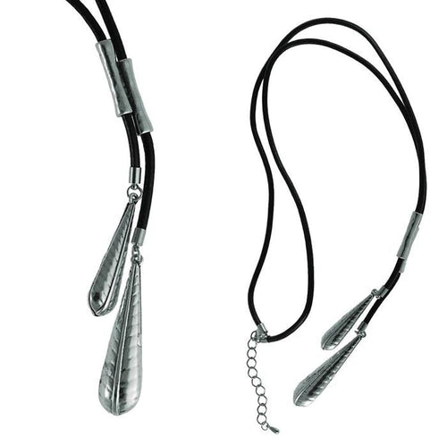 Kette Kautschuk - Band schwarz Anhänger Messing Tropfen ungleich lang 83 - 90 cm - chic - net.de