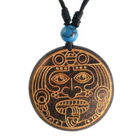 Load image into Gallery viewer, Holzkette golden Krieger Maske Türkis Stein Sonoholz Baumwolle verstellbar unisex
