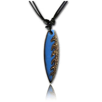 Load image into Gallery viewer, Surferkette Baumwolle Holz Surfbrett Blume Türkis handbemalt verstellbar Kette
