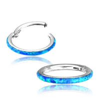 Load image into Gallery viewer, Klapp Segment Ring Piercing Edelstahl blau Opal unten - chic - net.de

