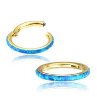 Load image into Gallery viewer, Klapp Segment Ring Piercing Edelstahl blau Opal unten - chic - net.de
