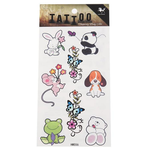 Klebe Tattoo Tierbabys Panda Hase Maus Hund Frosch Bär Ornament 1 Bogen 8 Motive - chic - net.de
