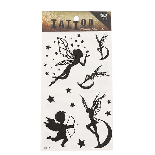 Klebetattoo Elfe Amor Schmetterlinge Mondsichel schwarz 5 Motive 1 Bogen - chic - net.de