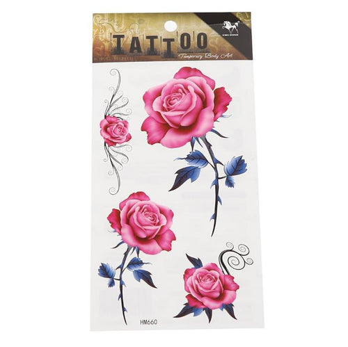 Klebetattoo Rosen blüten rosa pink Stil Blätter Dornen blau 4 Motive 1 Bogen - chic - net.de
