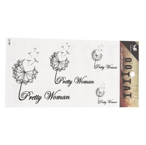 Klebetattoo schwarz Pusteblume Schreibschrift Pretty Woman 4 Motive 1 Bogen - chic - net.de