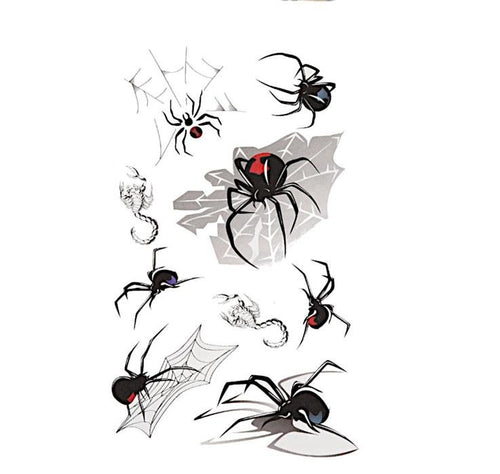 Klebetattoo Tattoos Spinnen Skorpione Comic diverse Designs 9 Motive 1 Bogen - chic - net.de