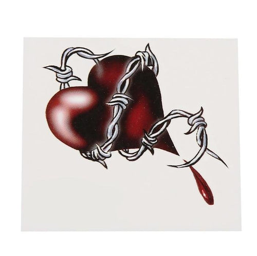 Klebetattoo temporär Herz dunkelrot Drahtseil Stacheln Blut einzeln 1 Bogen - chic - net.de