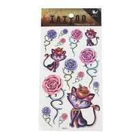 Cargar imagen en el visor de la galería, Klebetattoos Tattoo lila Katze Hut rosa Rosen 1 Bogen 14 Motive - chic - net.de

