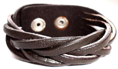 Lederarmband geflochten dunkelbraun breit verstellbar Armband Druckknopf unisex nickelfrei - chic - net.de