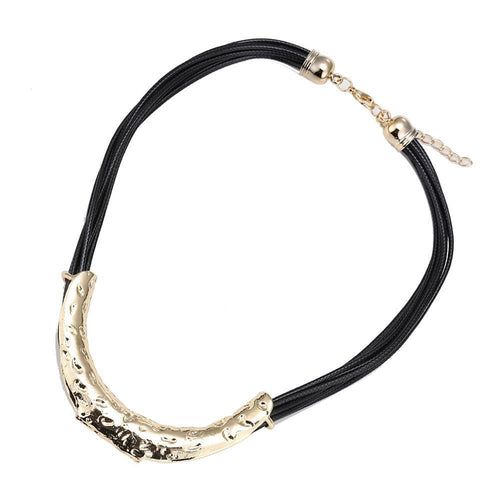 Lederband Kette Fäden schwarz goldfarben Brass Edelstahl verstellbar ca 21 cm lang - chic - net.de