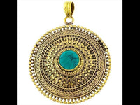 Load image into Gallery viewer, Messing Anhänger Türkis Kreise Zopf 63 mm facettiert antik golden Kette nickelfrei Schmuck Tribal - chic - net.de
