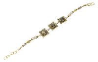 Load image into Gallery viewer, Messing Armband golden eckig rund Kreise Spitzen Labradorit 17 - 19,5 cm Perlen - chic - net.de
