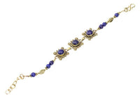 Load image into Gallery viewer, Messing Armband golden eckig rund Kreise Spitzen Lapis 17 - 19,5 cm Blatt Perlen - chic - net.de
