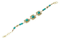 Load image into Gallery viewer, Messing Armband golden eckig rund Spiralen Punkte Türkis 17 - 20 cm oval Perlen - chic - net.de
