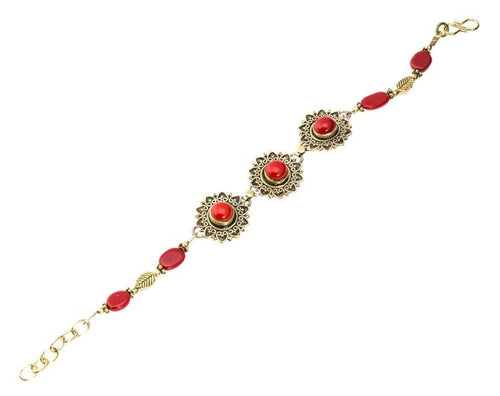 Messing Armband golden Herzen Blumen Jaspis Blatt rund 18 - 20,5 cm oval - chic - net.de