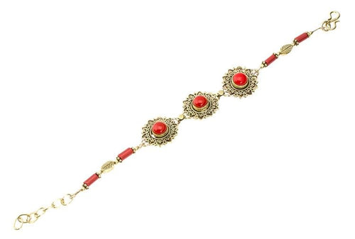 Messing Armband golden Herzen Blumen Jaspis Blatt rund 18 - 20,5 cm Zylinder - chic - net.de