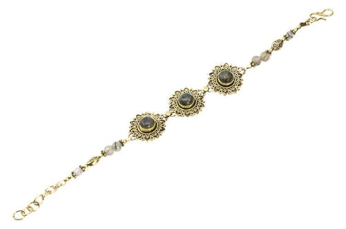 Messing Armband golden Herzen Blumen Labradorit oval rund 18 - 20,5 cm Perlen - chic - net.de