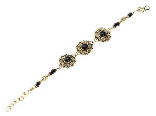 Messing Armband golden Herzen Blumen Onyx Blatt rund 18 - 20,5 cm Scheiben - chic - net.de