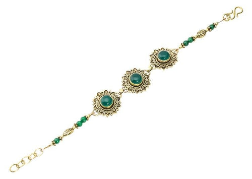 Messing Armband golden Herzen Blumen Onyx grün oval rund 18 - 20,5 cm Perlen - chic - net.de